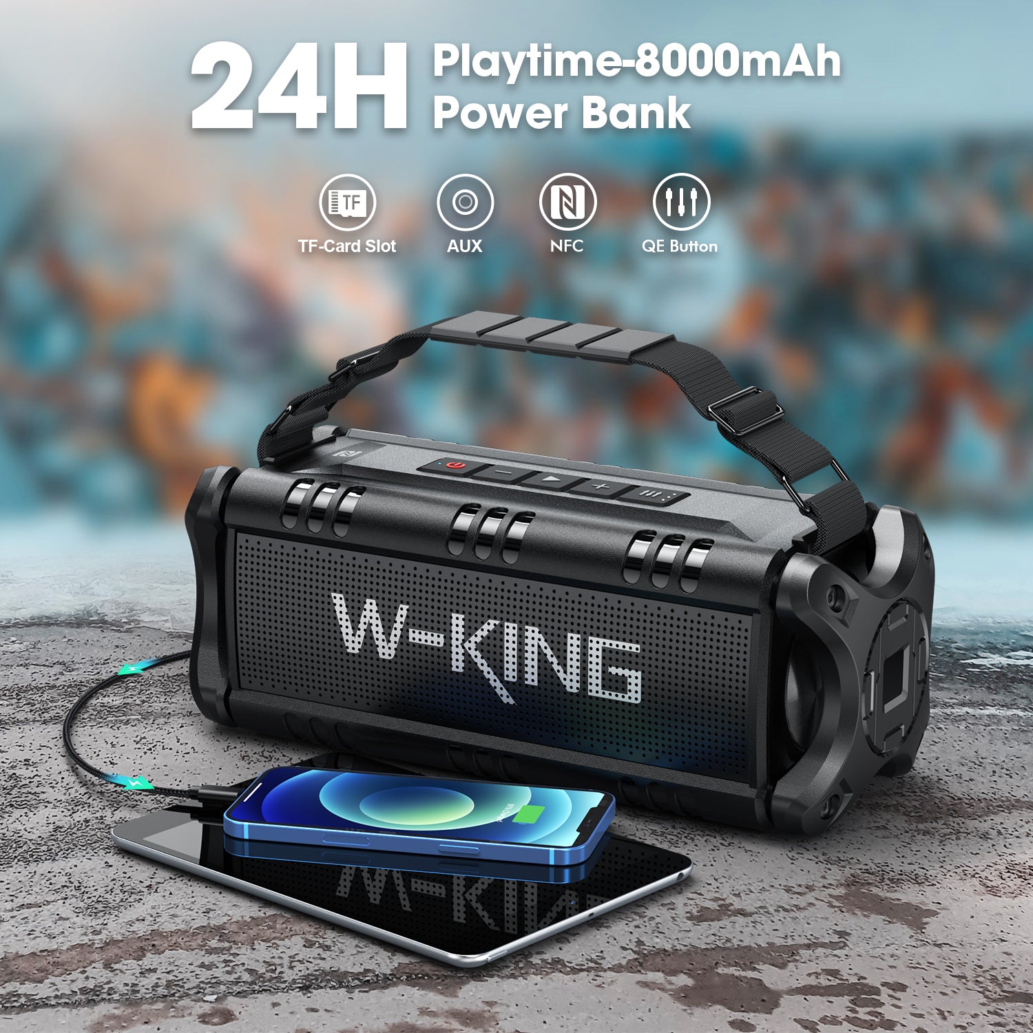 W-KING D8 50W RMS Outdoor Bluetooth Speaker with Deep Bass (90W Peak)