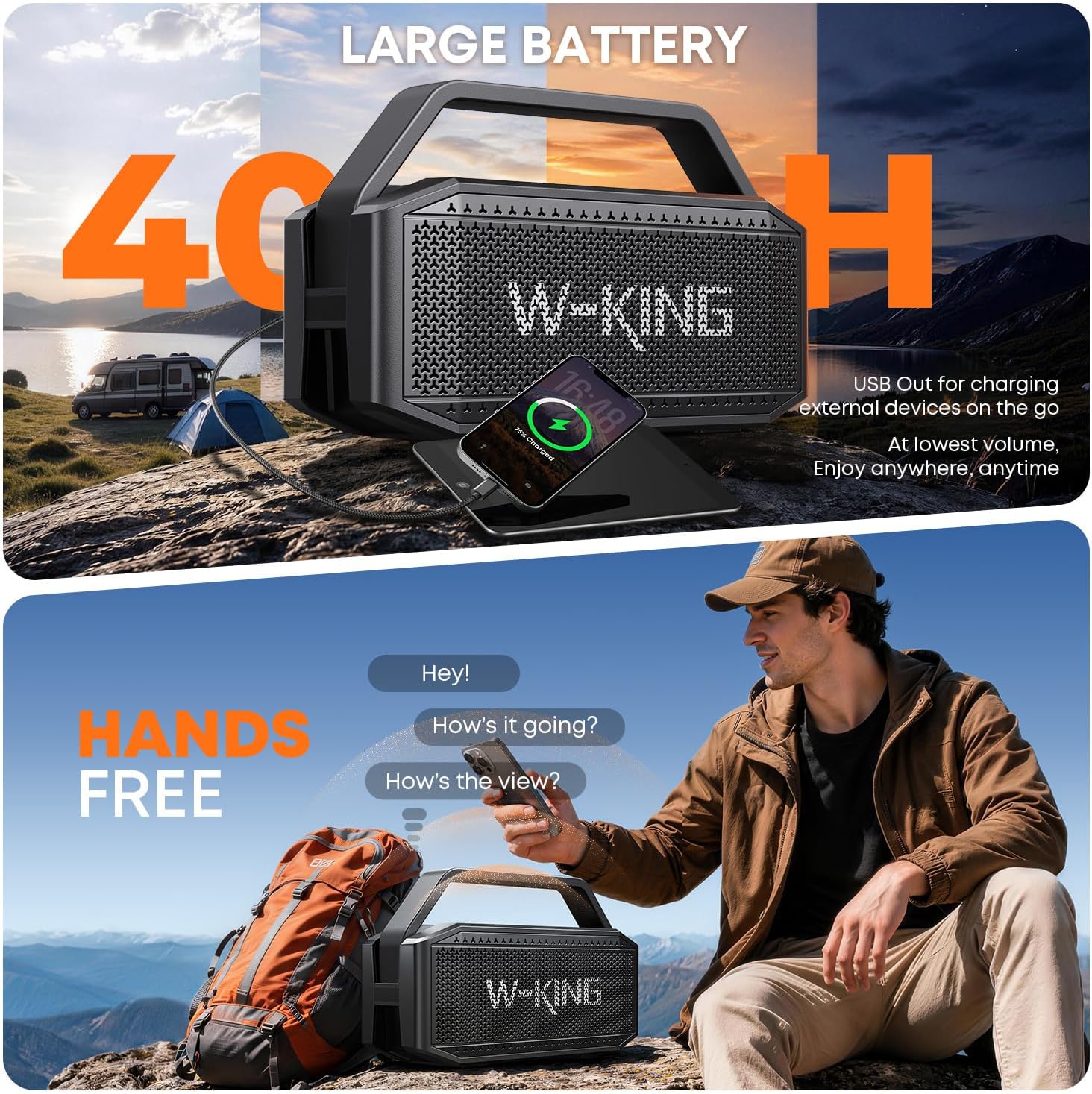 W-KING D9 60W RMS Portable Bluetooth Speaker with Deep Bass