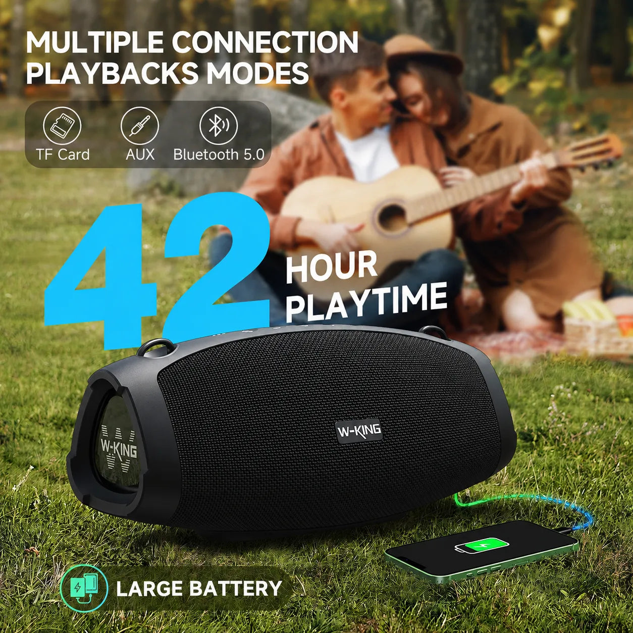 W-KING X10 70W RMS Portable Outdoor Bluetooth Speaker with Powerful Bass (120W Peak)