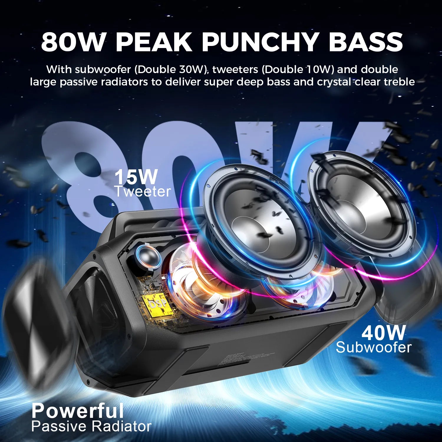 W-KING BT261 80W Outdoor Bluetooth Party Speaker with Deep Bass
