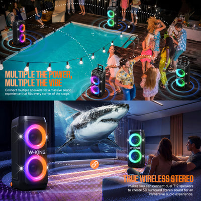 W-KING T12 370W Powerful Bluetooth Party Speaker with Subwoofer Bass