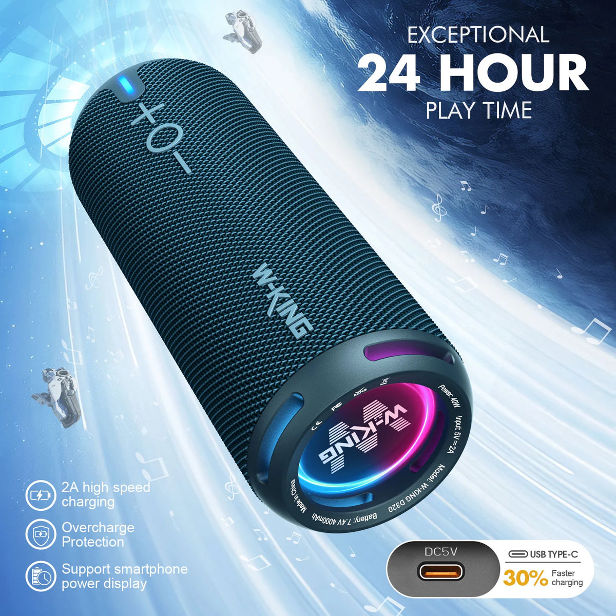 W-KING D320 40W RMS Compact Bluetooth Speaker for Travel