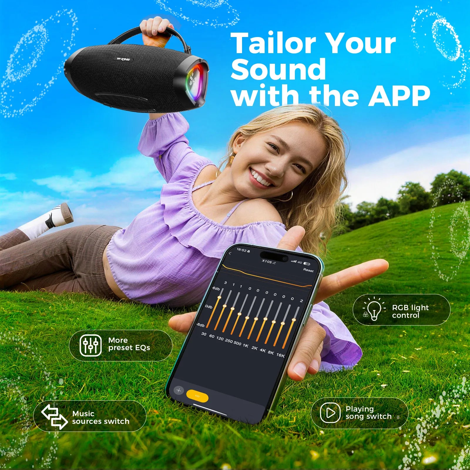 W-KING X10S 50W Outdoor Bluetooth Party Speaker with Deep Bass