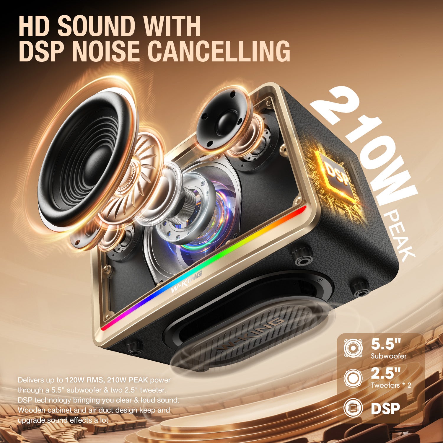 W-KING H330 70W RMS Rugged Outdoor Bluetooth Speaker with Stereo Sound (120W Peak)