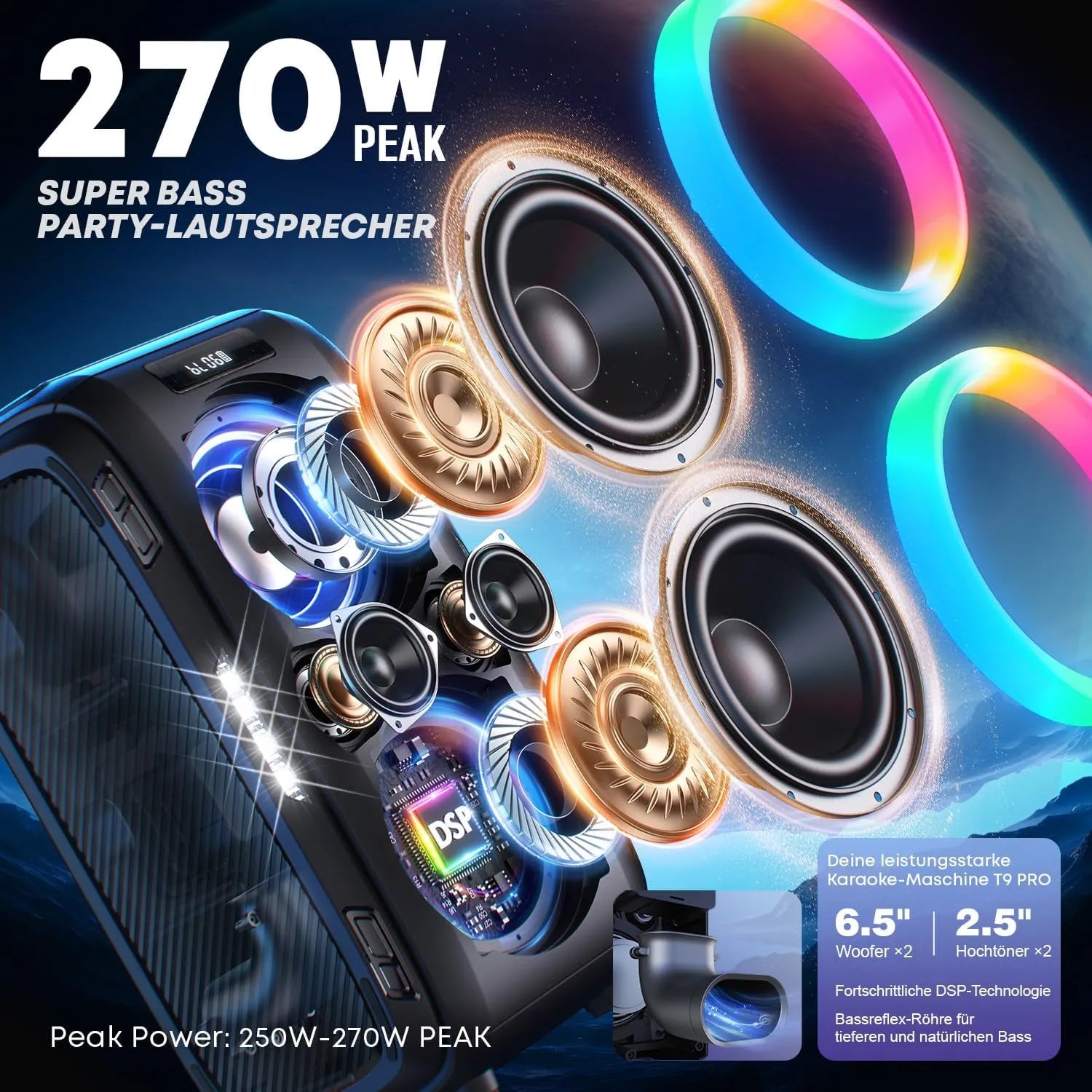 W-KING T9 Pro 120W RMS High Power Bluetooth Party Speaker with Bass Boost (270W Peak)